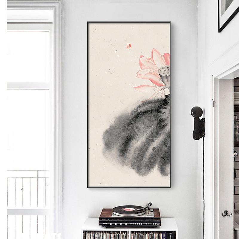 厂家直销新中式挂画水墨禅意荷花客厅装饰画中式抽象画入户玄关画
