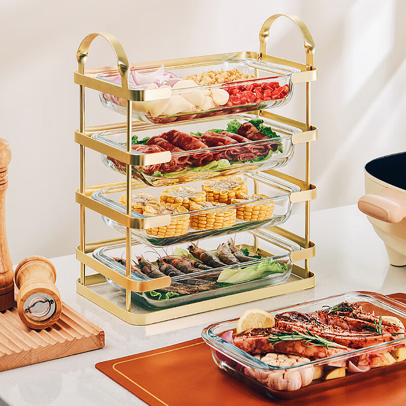 热销格娜斯（cristalglass）多层厨房轻奢备菜盘家用多功能火锅菜