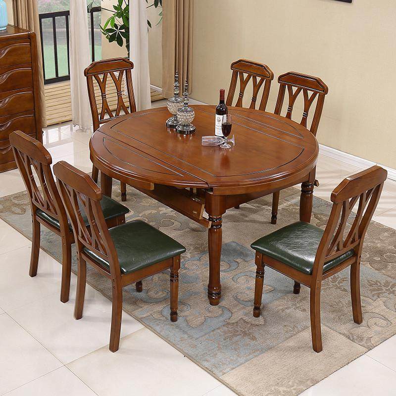 美式全实木折叠桌1.35米方桌伸缩圆型桌小户型6人8人吃饭桌椅组合,住宅家具,实木餐桌,淘宝优惠券,粉丝福利购,淘宝优惠卷