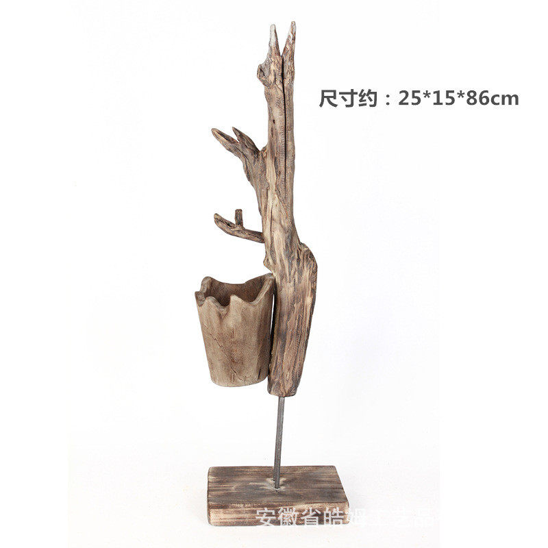 侘寂风枯木多肉花盆木质落地摆件花园民宿庭院售楼处家居插花容器