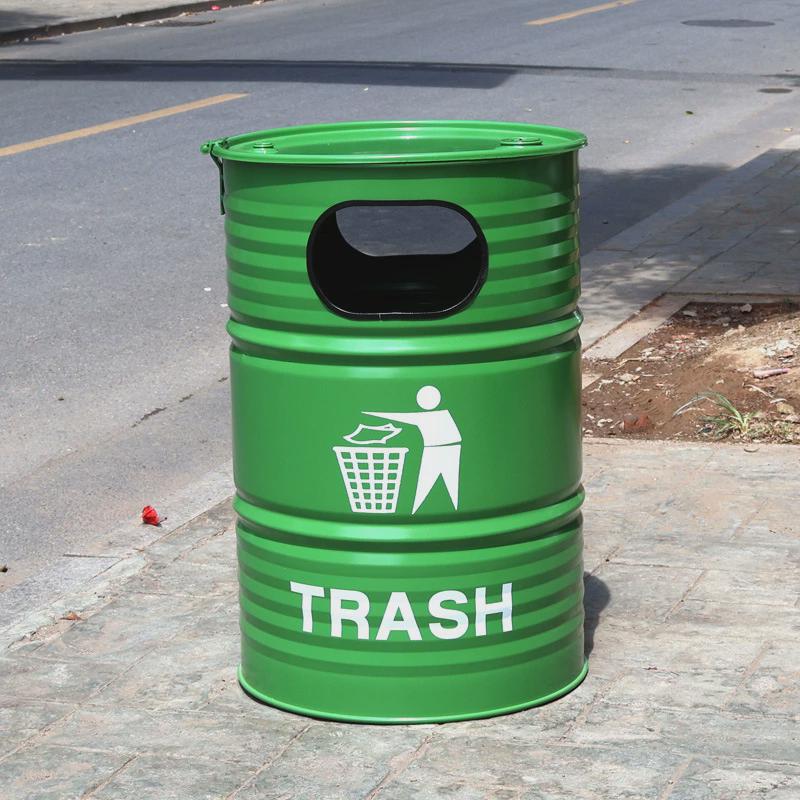 创意工业风铁艺垃圾桶户外金属酒吧餐厅个性庭院摆件装饰收纳圆桶