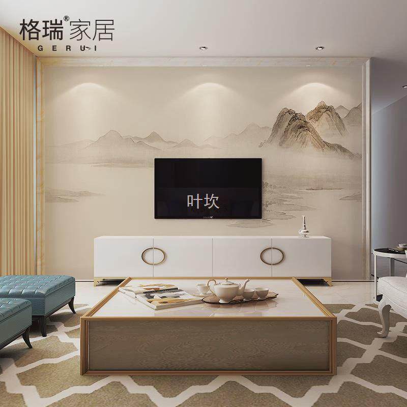 Y禊3新中式电视背景墙壁纸现代古典装饰客厅卧室无缝墙纸壁画影视