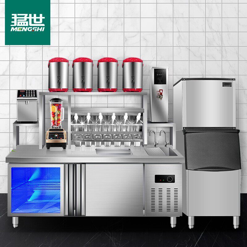 猛世奶茶店设备全套水吧台商用冷藏冷冻工作台清吧咖啡饮品店操作