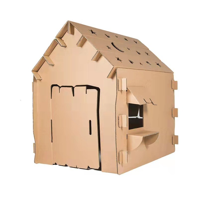 ls*纸板玩纸箱模型手工制作diy5幼儿园儿童穿戴简单涂色拼插房子