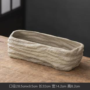 仿石头水培器皿长方形陶瓷花盆养铜钱草碗莲睡莲盆缸盆栽盆景盆子