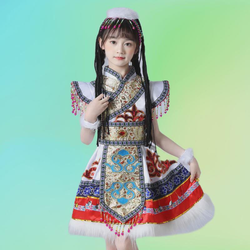 藏族舞蹈服装儿童六一幼儿园少数民族三月三演出服装水袖舞蹈服装