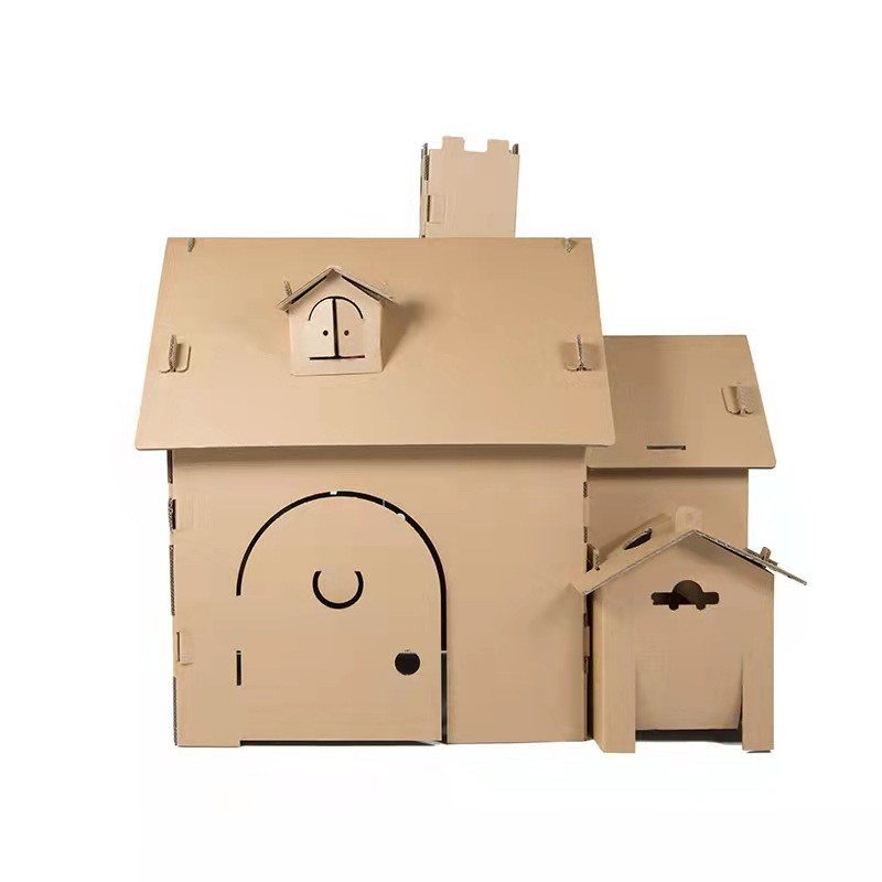 ls*儿童房子纸箱模型手工制作diy5幼儿园纸板穿戴简单涂色拼插玩