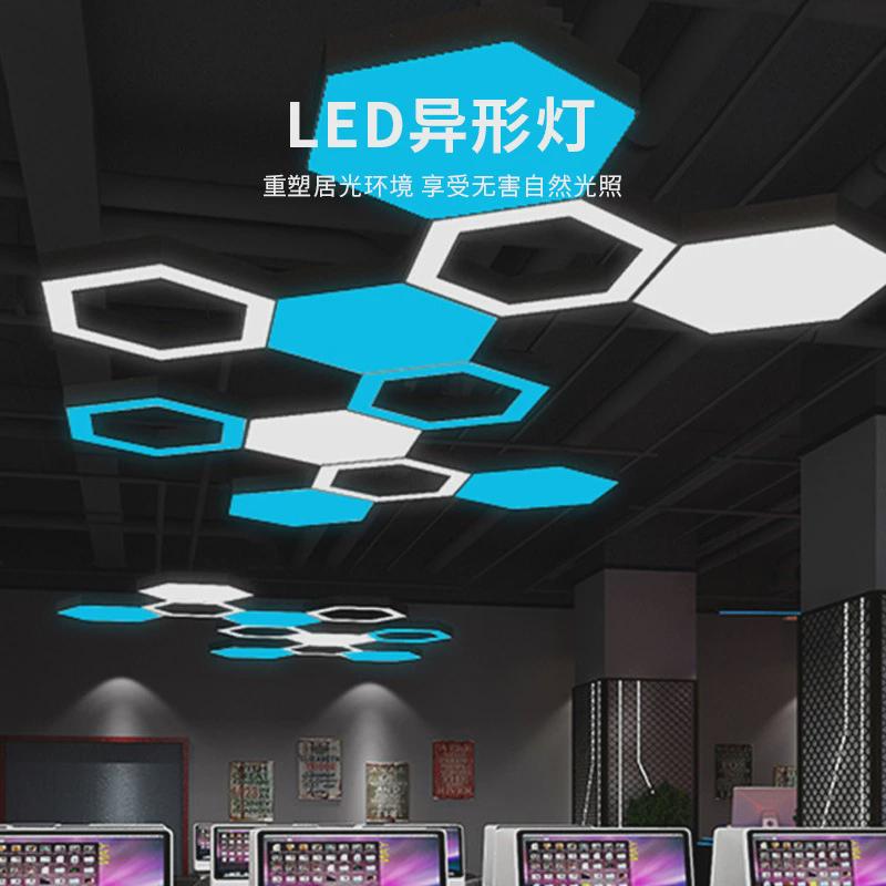 led造型灯创意异形圆形y形办公室超市健身房工业风店铺六边形吊灯