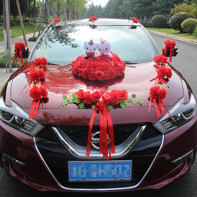 结婚用品全套主婚车装饰花花车装饰车队车头花婚车套装装饰粉色