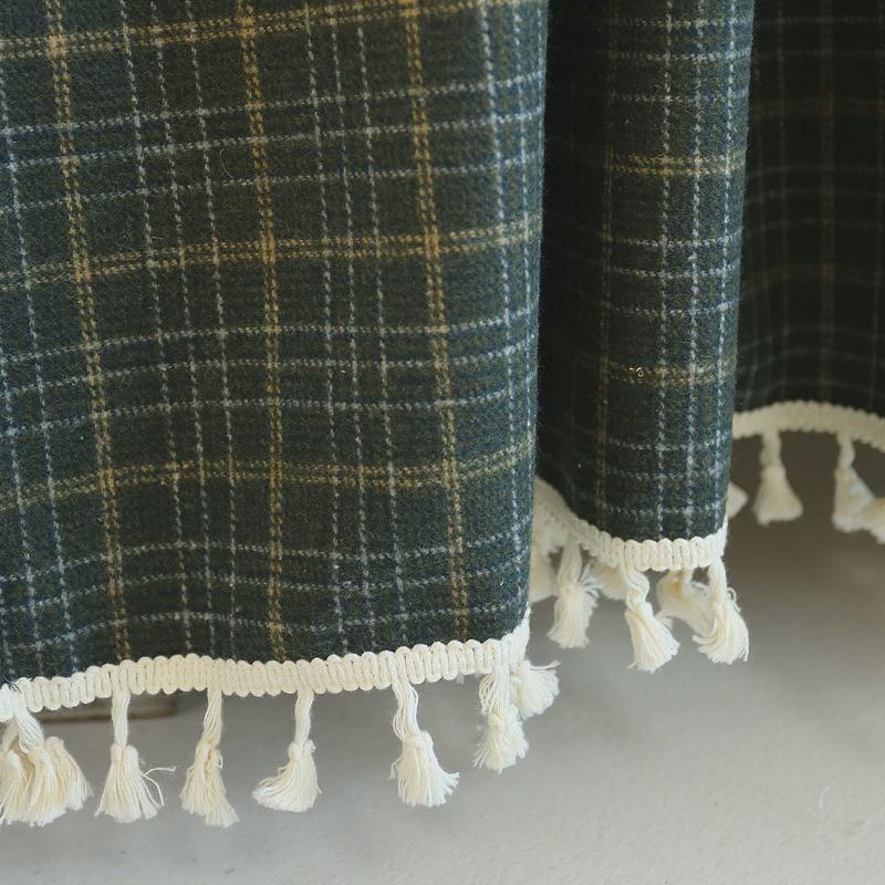 英式复古风格子挂钩遮光窗帘半帘乡村穿杆免打孔门帘