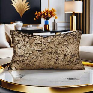 轻奢复古腰枕抱枕客厅沙发靠枕套样板间装 饰靠垫绿裂纹烫金靠包