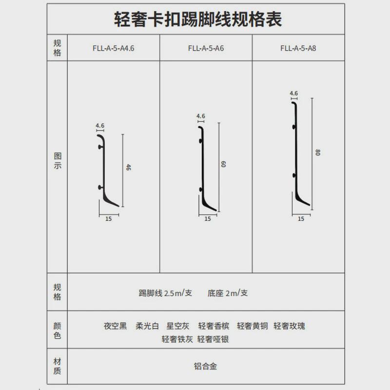 铝合金踢脚线卡扣轻奢款家装极简网红款金属踢脚线阴阳角地脚线
