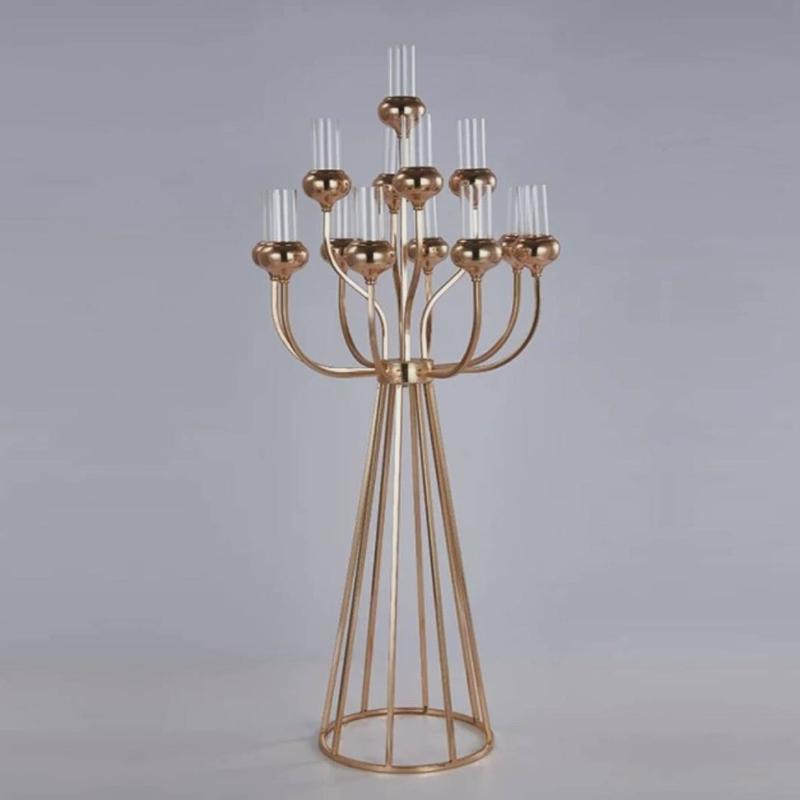 婚庆道具酒店电镀金色多壁烛台生日派对婚礼铁艺宴会主桌桌花