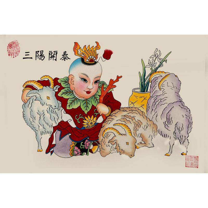 7oxw杨柳青出国礼品娃娃连年有余宣纸手绘年画中国风特色礼品四季