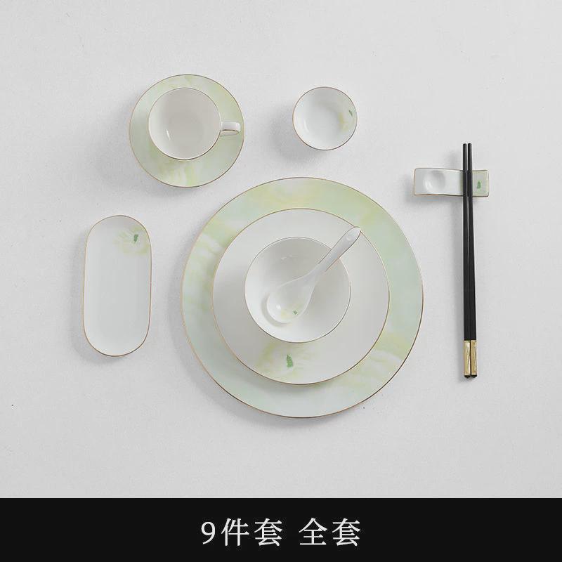 星级酒店饭店陶瓷新中式摆台骨瓷餐具套装水墨风餐厅会所骨碟碗