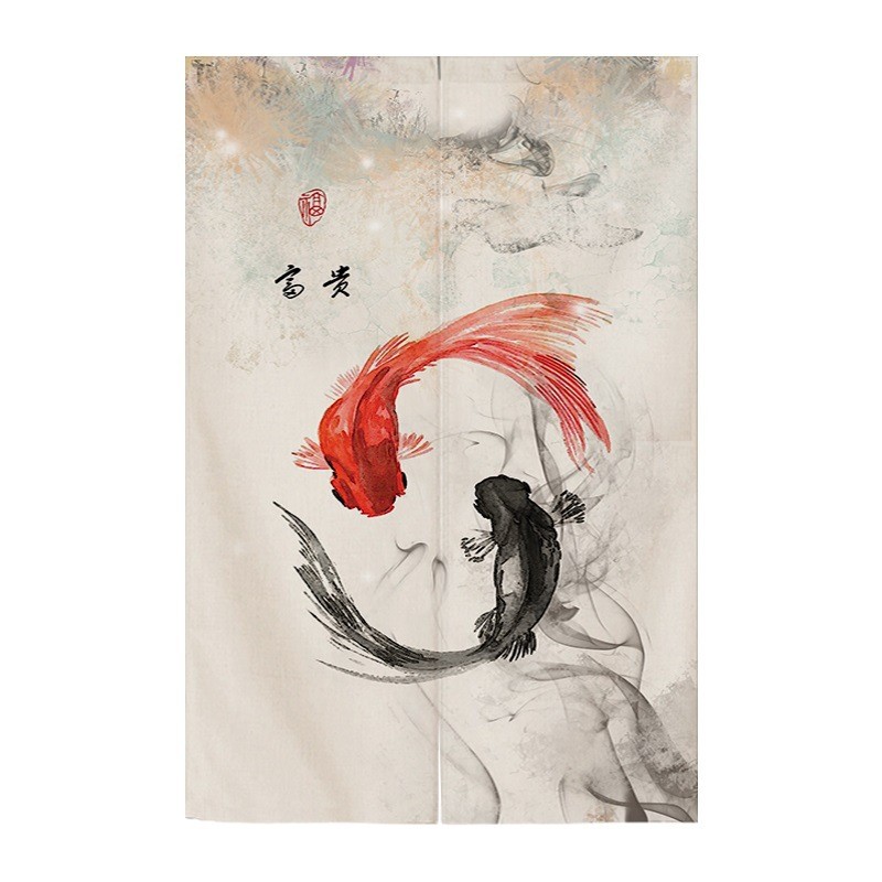 中式门帘卧室家用布帘厨房免打孔遮挡挂帘入户半帘卫生间隔断帘子