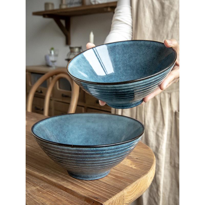 巷子尾〖高颜值！悉尼蓝面碗〗8英寸斗笠拉面碗复古陶瓷大碗汤碗
