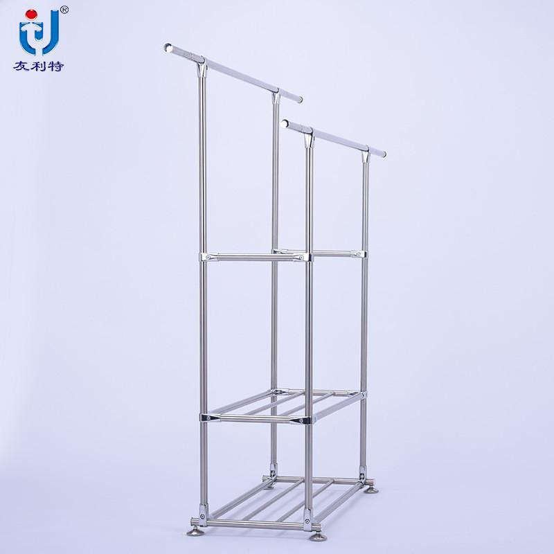 热销利特友批发不锈钢双杆晾衣架落地多功能挂衣架合金连接头
