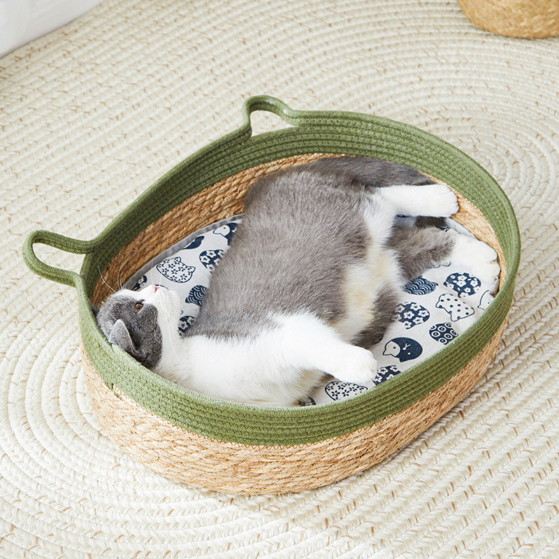 猫窝藤编夏季凉窝猫咪高级编织四季通用猫屋睡窝夏天网红草编猫床
