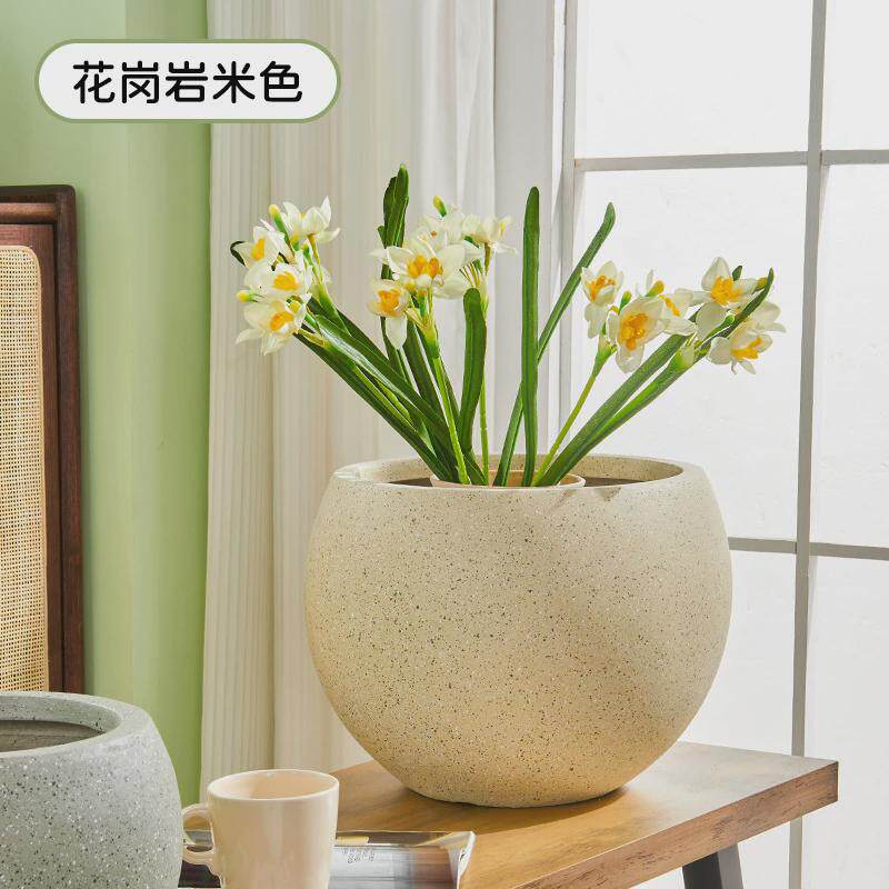 镁泥花盆简约圆球客厅商场室内外落地大号绿植盆栽水泥