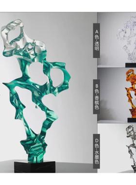 酒店玄关办公室创意桌面摆件透明现代太湖石雕塑树脂抽象客厅装饰