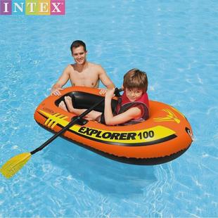 intex58332双人二人充气钓鱼船探险者橡皮划艇送船桨和泵