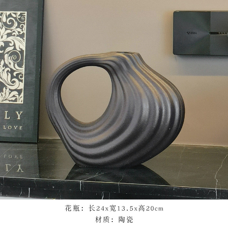 ins侘风寂陶瓷花瓶摆件白色简约装饰干花客厅桌面素烧插花花器
