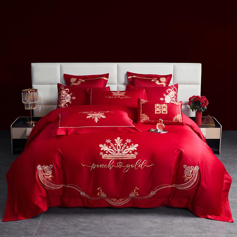 新款婚庆四件套ab版磨毛双面亲肤棉多件套绣花双人被套家纺南通