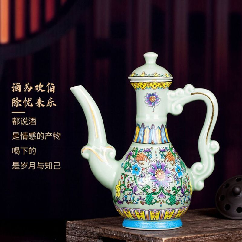 空酒瓶1斤青釉一壶美酒酒壶酒坛陶瓷酒罐壶酒壶家用储存白酒密封