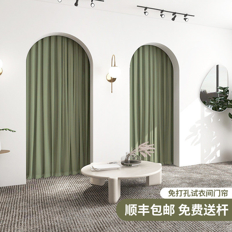 试衣间门帘服装店更衣室隔断布帘门帘隔断窗商场拱门丝绒窗帘图片