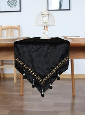 2V06新古典欧式黑色丝绒布现代简约餐桌布西餐台布茶几盖布样版房