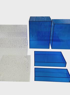 蓝色甜品台柱子亚克力石头纹茶婚礼点心展示架子水波纹歇宴会摆台