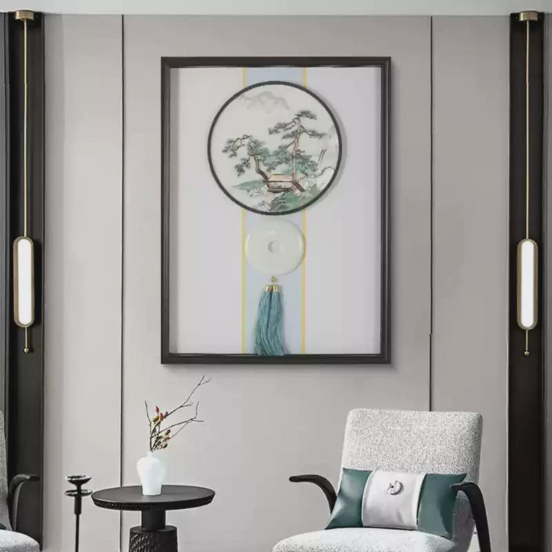 苏绣入户玄关装饰画新中式刺绣实物画走廊过道壁画山水画高档客厅图片