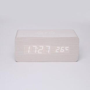 多功能无线充电木头钟办公桌面摆件手机床头闹钟大尺寸钟表