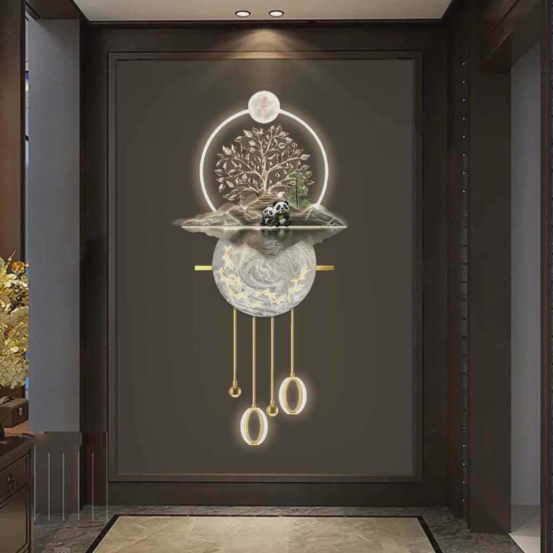 新中式九鱼玄关装饰画现代高档走廊尽头寓意好的立体led发光挂画图片