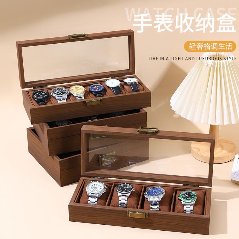 胡桃木纹首饰盒翻盖眼镜盒子菩提古玩盒多位玻璃开窗展示手表包盒