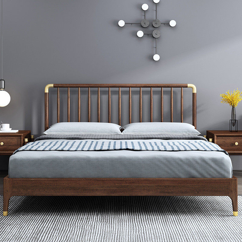 北欧风格全实木床1.8米胡桃木双人床现代简约主卧室轻奢家具M8069