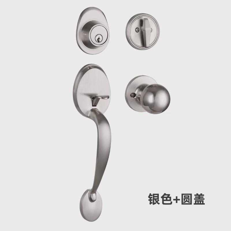 圆形大拉手单开单拉锌合金房门锁方形门锁大门锁双开双拉把手黑色