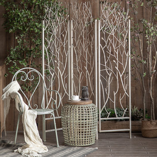 法式铁艺花纹小屏风折叠三屏白色摆件旧效果隔断移动落地做