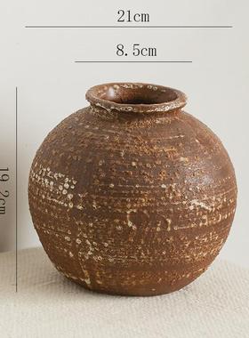 蜀陶瓷花瓶斑驳复古陶罐侘寂风装饰摆件玄关电视柜落地插花水培门