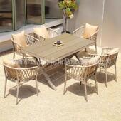 北欧户外铝合金别墅阳台藤编桌椅露天庭院室外防雨防晒塑木桌庭院