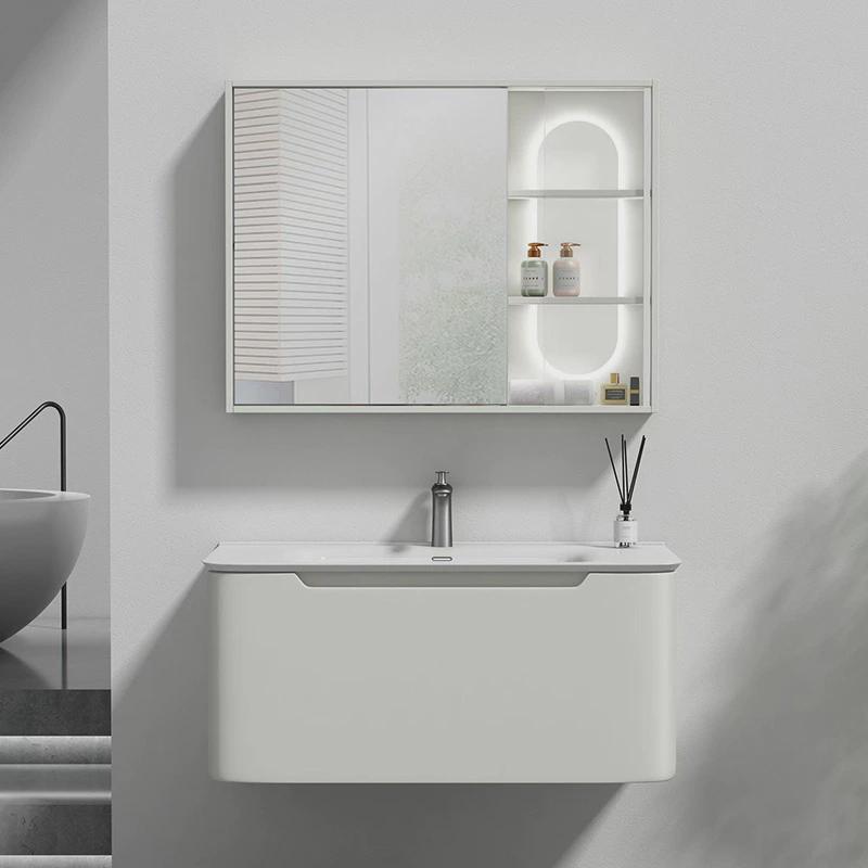 多层实木浴室柜轻奢岩板洗手台卫生间镜柜挂墙式洗漱台陶瓷盆组合