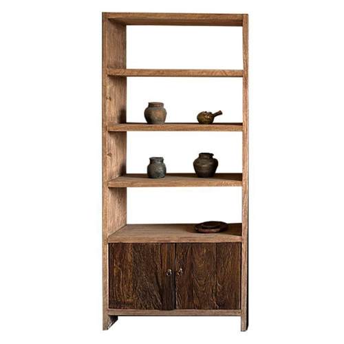 风1侘寂骏实木博古架老木展示柜中古茶室置物架家具茶杯多宝阁收