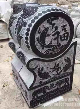 青石荷花鱼浮雕门墩书香门第青石石鼓抱鼓石门档摆件现货优惠