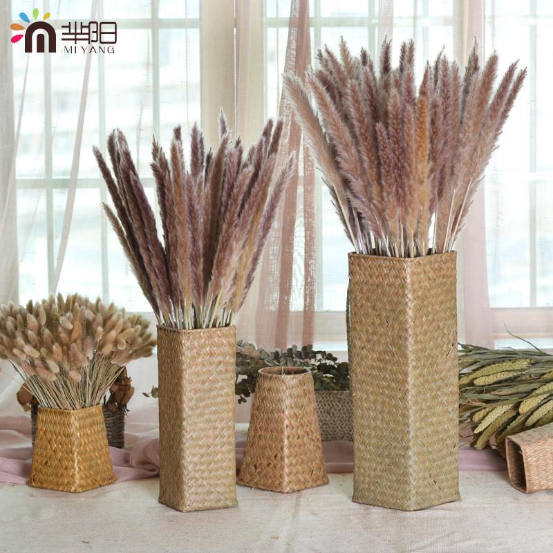 ali6天然竹编编织花篮藤编海草篮子花瓶花盆麦穗芦苇干花摆件落地