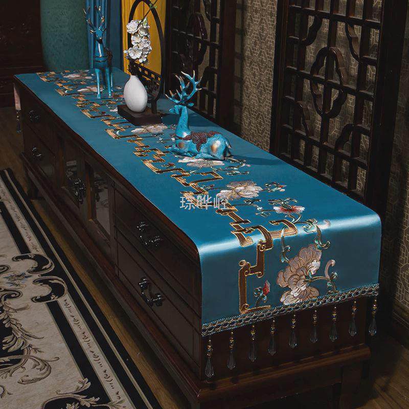 C誴3茶几布电视柜巾新中式桌布餐桌垫布艺盖巾客厅家用长方形台布