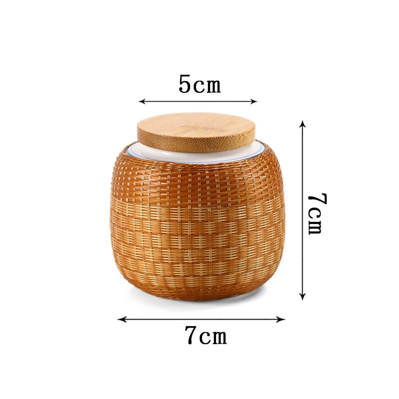 竹制品手工竹编瓷胎茶叶罐扣瓷茶叶收纳盒储存茶叶中式家用密封罐