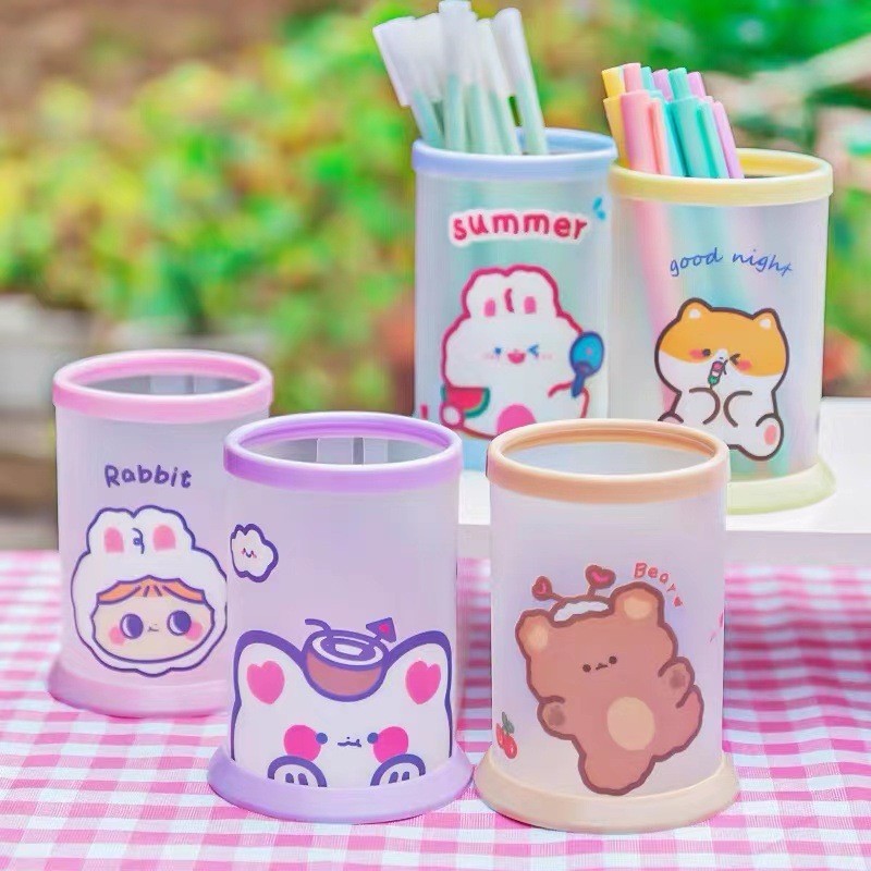 少女心可爱卡通ins磨砂笔筒学生桌面办公室简约摆件铅笔桶化妆刷