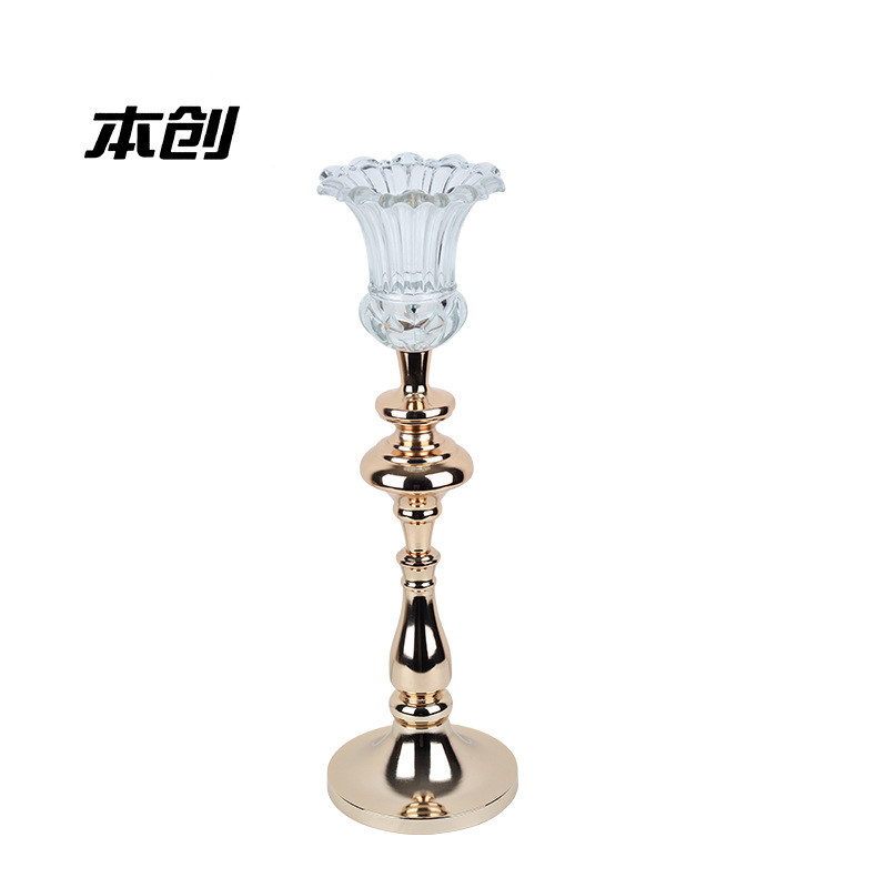 创意欧式婚庆用品电镀铁艺插花婚礼布置金色花器餐桌路引装饰摆件