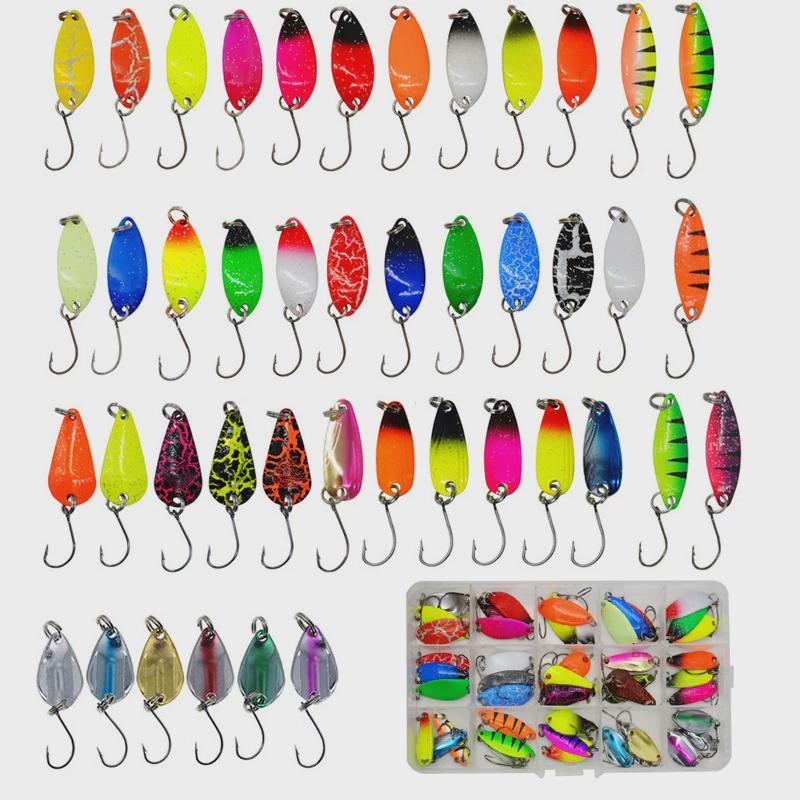 路亚亮片套装43件金属勺型亮片单钩出口马口翘嘴鳟鱼亮片